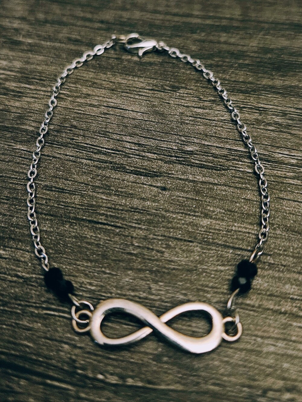 Silver Infinity Bracelet with Black Bead Accents - Women Jewelry